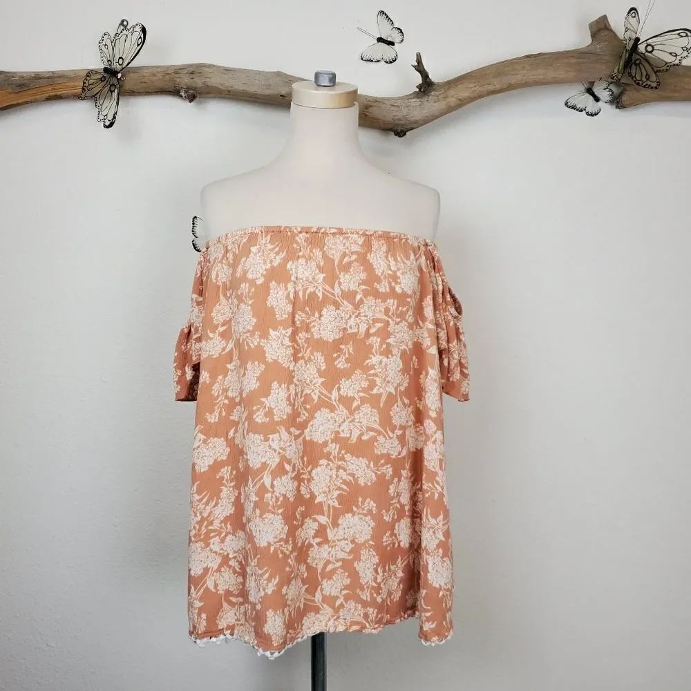 O'Neil boho dark peach toile  off shoulder top